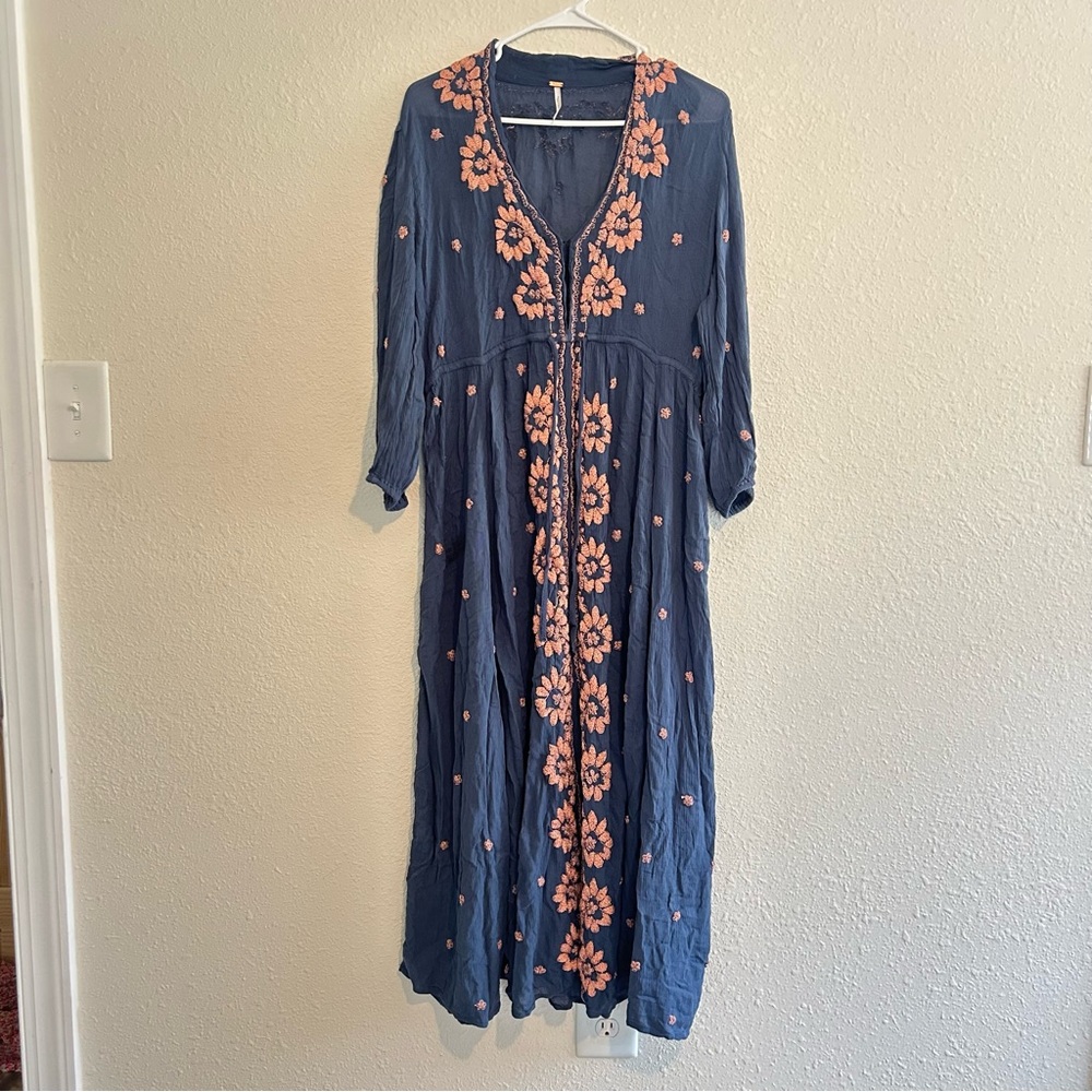 Free people- Floral Embroidered Blue Dress